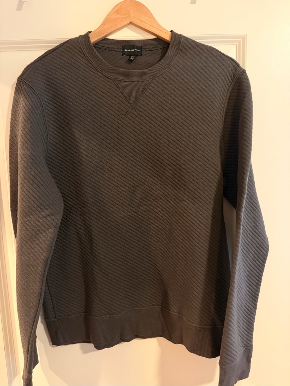 Club Monaco Men's Quilted Charcoal Crewneck Sweater